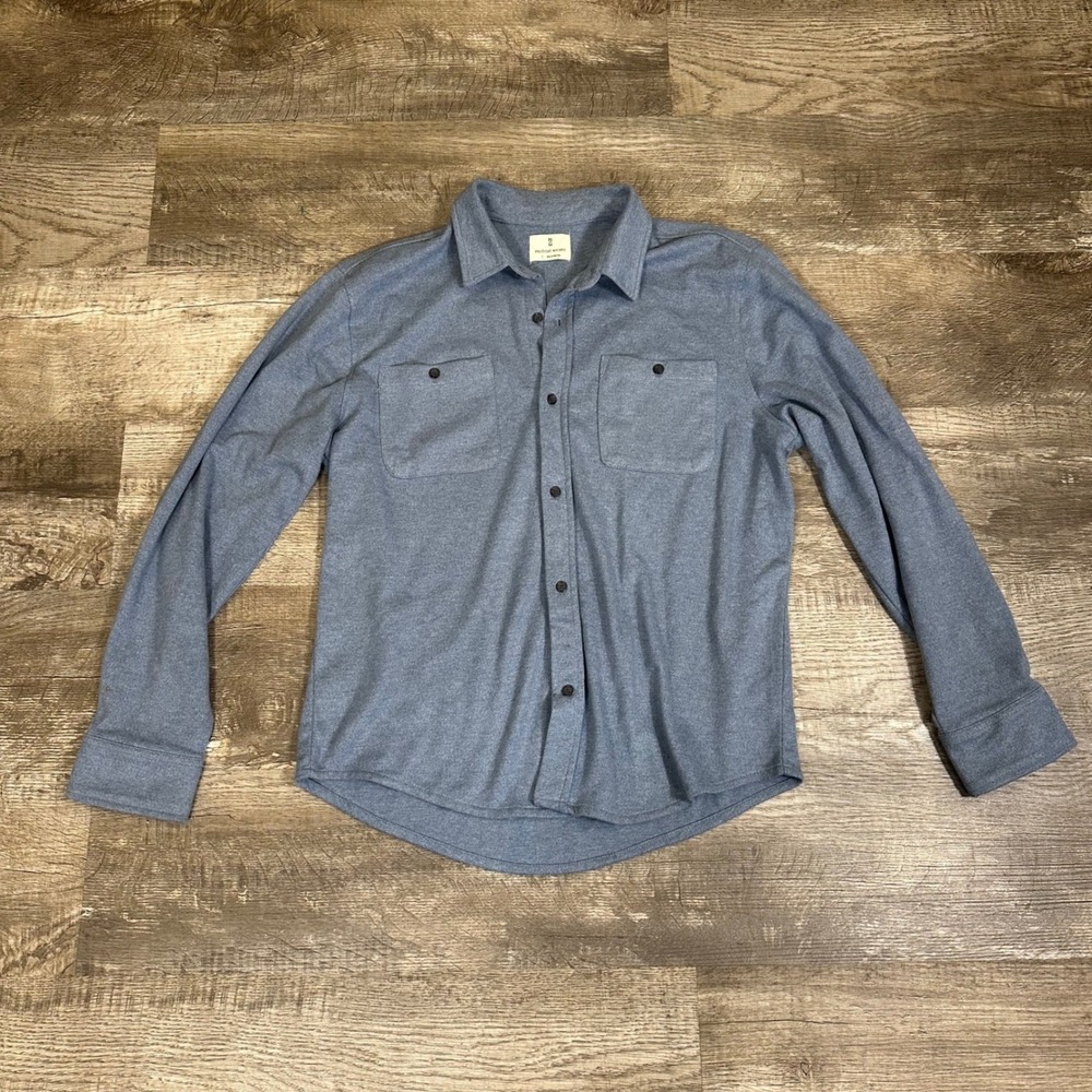 Mutual Weave Mens Large Blue Heathered Long Sleeve Button‎ Down Shirt